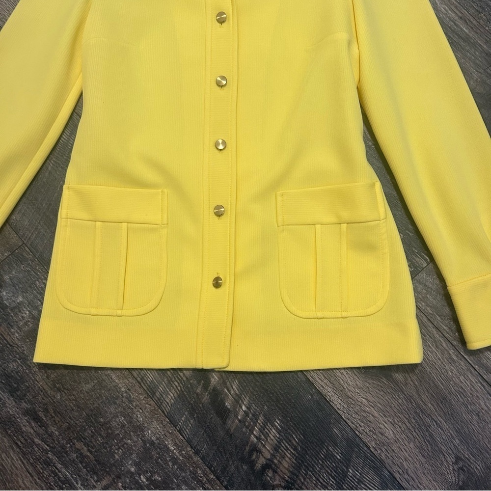 Yellow Vintage 60/70s Polyester Jacket Gold Buttons Pockets Retro - Picture 2 of 10